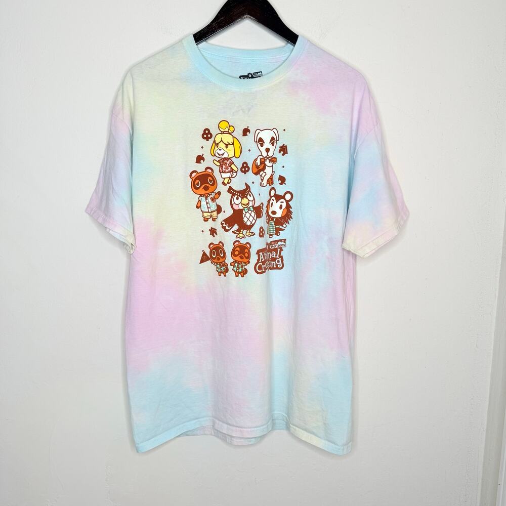 Animal Crossing Tie Dye Graphic Tee XL Nintendo Gamer Pastel Kawaii Cottage
